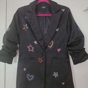 Fate Black Blazer with Colorful Star and Heart Accents